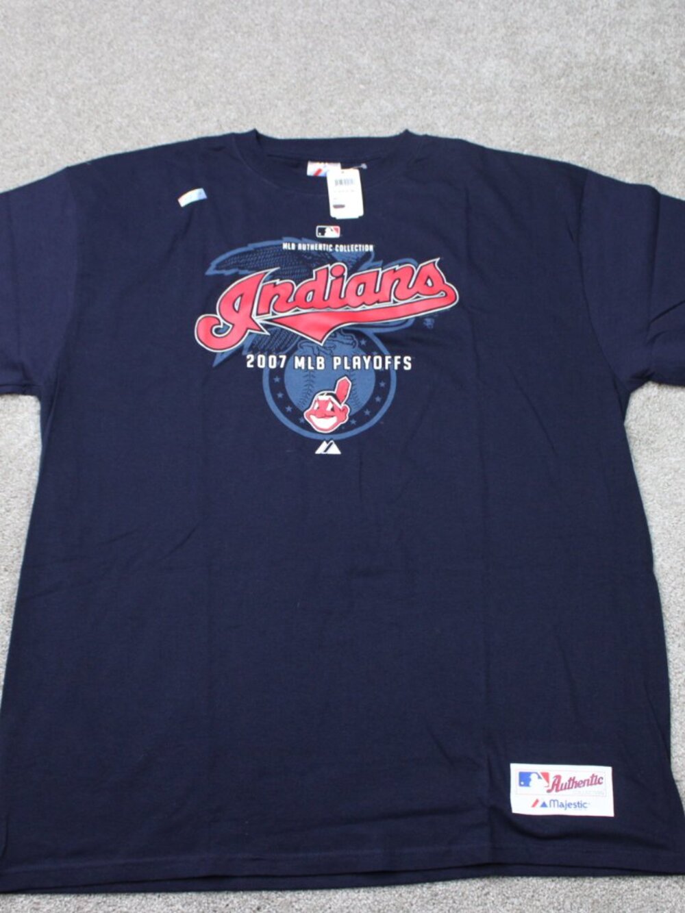 Cleveland Indians Shirt NWT Mens XL Blue Majestic 2007 MLB Playoffs Short Sleeve